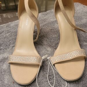 Marc Fisher Nude Heels with Rhinestone Strap